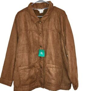 Boston Traders NWT Women's Tan Faux Suede Sherpa Utility Trucker Jacket Sz XL